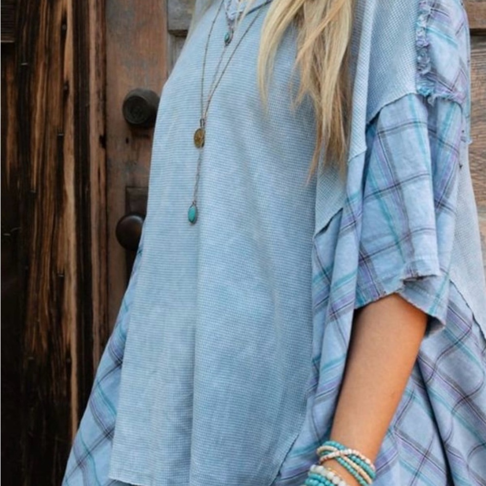 Three Bird Nest Blue Plaid Women's Tunic